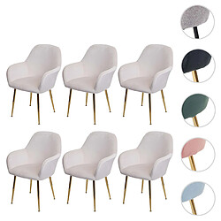 Mendler Lot de 6 chaises de salle à manger HWC-F18, chaise de cuisine, design rétro ~ velours crème-blanc, pieds dorés