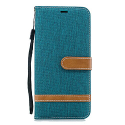 Etui en PU tissu jean bicolore cyan pour votre Samsung Galaxy J4 Plus/J4 Prime