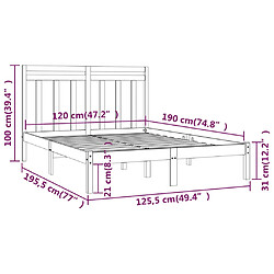 vidaXL Cadre de lit Gris Bois massif 120x190 cm Petit double pas cher