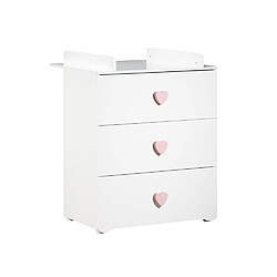 Baby Price Commode à langer 3 tiroirs - Boutons coeur rose