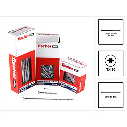 Fischer Power-Fast II FPF II Vis à bois aggloméré 6,0x160 mm, 50 pcs., tête fraisée, empreinte Torx, filetage total, zingué et passivé bleu ( 670694 )