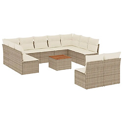 vidaXL Salon de jardin avec coussins 12 pcs beige résine tressée