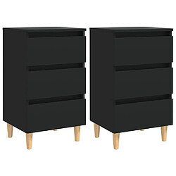 vidaXL Tables de chevet avec pieds en bois 2 pcs noir 40x35x69 cm