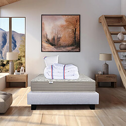 LUXURY LITERIE Ensemble matelas OrganicCoton 90x190 cm + sommier gris ep20cm + oreiller + couette