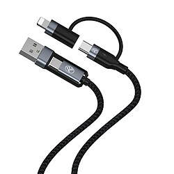 Câble Tellur 4en1, 3A, 2xType-C, Lightning, USB, 1m, noir