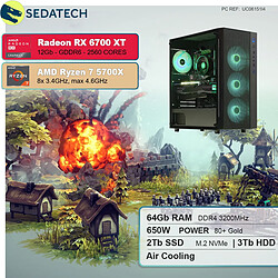 Sedatech PC Gaming • AMD Ryzen 7 5700X • RX 6700 XT • 64 Go RAM • 2To SSD M.2 • 3To HDD • sans OS