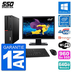 PC Lenovo M800 SFF Ecran 22" Intel G4400 RAM 64Go SSD 960Go Windows 10 Wifi - Occasion