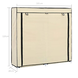 vidaXL Armoire à chaussures avec housse Crème 115x28x110 cm Tissu pas cher