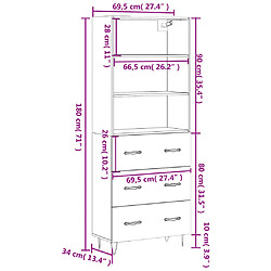 vidaXL Buffet haut Noir 69,5x34x180 cm Bois d'ingénierie pas cher