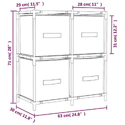 vidaXL Armoire de rangement 4 paniers en tissu Gris 63x30x71 cm Acier pas cher