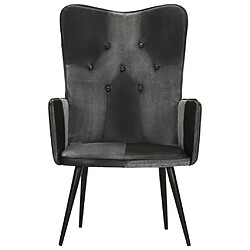 Avis Maison Chic Fauteuil de Chambre à Coucher Salon,Chaises de Salle à Manger,Chaise à oreilles Noir et gris Cuir véritable -GKD93297