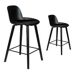 Mes Lot de 2 tabourets de bar H66 cm noir et pieds naturels - KUIP