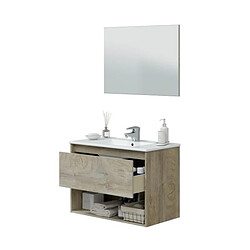 Avis Dansmamaison Meuble sous vasque 80 cm + vasque + Miroir Chêne - BIGRA