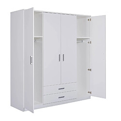 Pegane Armoire, meuble de rangement avec 4 portes en MDF coloris blanc - Longueur 180 x profondeur 58 x hauteur 198,5 cm