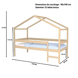 Acheter Le Quai Des Affaires Lit cabane MIKA 90x190 + sommier / Naturel