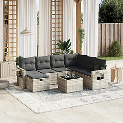 vidaXL Salon de jardin 8 pcs avec coussins gris clair résine tressée