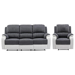 Vente-Unique Canapé 3 places et fauteuil relax en microfibre et simili gris et blanc BRODY