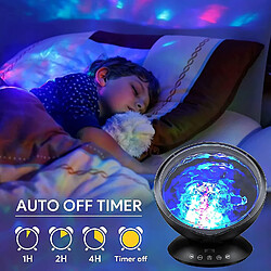 Universal Projecteur de vagues, lumière de nuit, mode 7, télécommande, projecteur océan LED, haut-parleur, lecteur de musique intégré, éclairage océan, vagues, éclairage aurore, chambre à coucher, salon, fête, Noël, (noir)