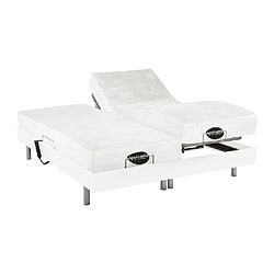 Avis Vente-Unique Lit électrique de relaxation tout plots + matelas mémoire de forme et bambou - 2 x 80 x 200 cm - Blanc - LYSIS III de NATUREA