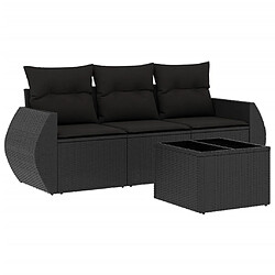 vidaXL Salon de jardin 4 pcs avec coussins noir résine tressée