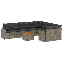 vidaXL Salon de jardin avec coussins 10 pcs gris résine tressée