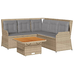 vidaXL Salon de jardin avec coussins 4 pcs beige résine tressée