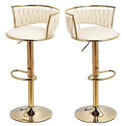 RAVAS Tabouret de bar lot de 2 petit tabouret de bar avec dossier, hauteur réglable, tabouret de comptoir en velours et métal beige 