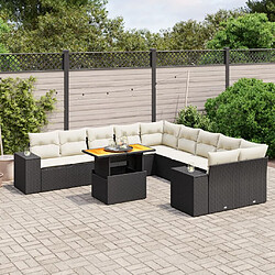 vidaXL Salon de jardin 11 pcs avec coussins noir résine tressée 