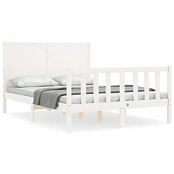 Maison Chic Cadre/structure de lit avec tête de lit pour adulte - Lit Moderne Chambre blanc 120x200 cm bois massif -MN31152