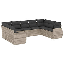 vidaXL Salon de jardin 9 pcs avec coussins gris clair résine tressée