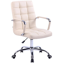 Decoshop26 Fauteuil de bureau sur roulettes hauteur réglable pivotant accoudoirs en PVC crème 10_0002460