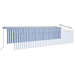 Acheter Maison Chic Auvent manuel rétractable avec store | store extérieurs de porte | Marquise Brise-soleil et LED 6x3 m Bleu et blanc -GKD68743