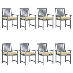 Maison Chic Lot de 8 Chaises de jardin,Fauteuil d'extérieur avec coussins Bois d'acacia solide Gris -MN61875