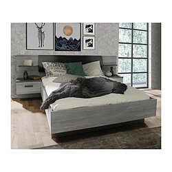 Avis Lit adulte 140x190 cm + 2 chevets et tete de lit en simili - Decor chene - L 195,7 x P 235,5 x H 90,5 cm - LEONARD