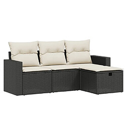 vidaXL Salon de jardin 4 pcs avec coussins noir résine tressée