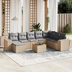 vidaXL Salon de jardin avec coussins 9 pcs beige résine tressée