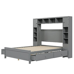 ComfortXL Lit Avec Rangement 140*200, Avec 4 Tiroirs Et Une Grande Armoire De Rangement, Gris pas cher