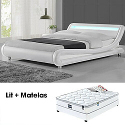 Meubler Design Lit Led Design Julio Blanc 160cm Avec Matelas Romance