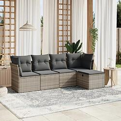 vidaXL Salon de jardin 5 pcs avec coussins gris clair résine tressée 