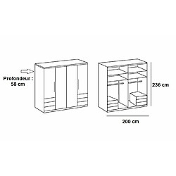 Inside 75 Armoire de rangement LISBETH 4 portes 6 tiroirs blanc 200 x 236 cm hauteur