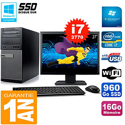 PC Tour DELL 7010 Ecran 27" Core I7-3770 RAM 16Go Disque 960 Go SSD Wifi W7 · Occasion 