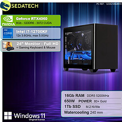 Sedatech Pack Mini-PC Gamer ITX • Intel i7-12700KF • RTX4060 • 16Go DDR5 • 1To SSD M.2 • Windows 11 • Moniteur 24''