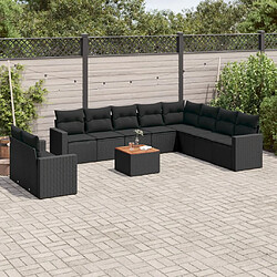 vidaXL Salon de jardin 11 pcs avec coussins noir résine tressée 