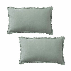 Mes Lot de 2 coussins 50x30 cm en lin vert clair - FRINGY