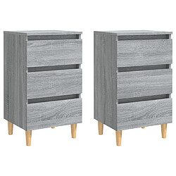 vidaXL Tables de chevet pieds en bois 2 pcs Sonoma gris 40x35x69 cm