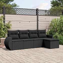 vidaXL Salon de jardin 5 pcs avec coussins noir résine tressée 