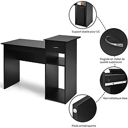 Helloshop26 Bureau informatique bureau d’ordinateur en mdf avec tiroir et 2 compartiments de rangement pour bureau noir 20_0004846 