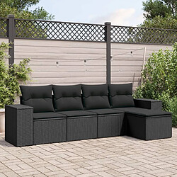 Maison Chic Salon de jardin 5 pcs avec coussins | Ensemble de Table et chaises | Mobilier d'Extérieur noir résine tressée -GKD41978