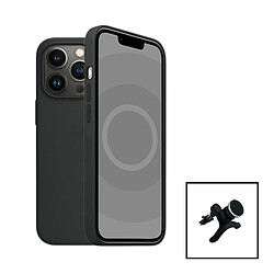 PHONECARE Kit Support Magnétique Renforcé de Voiture + Coque Silicone Liquide pour Apple iPhone 15 Pro Max - Noir