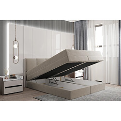 TRADA Lit adulte rembourré PRADO avec rangement et matelas ressorts ensachés 140x200 beige